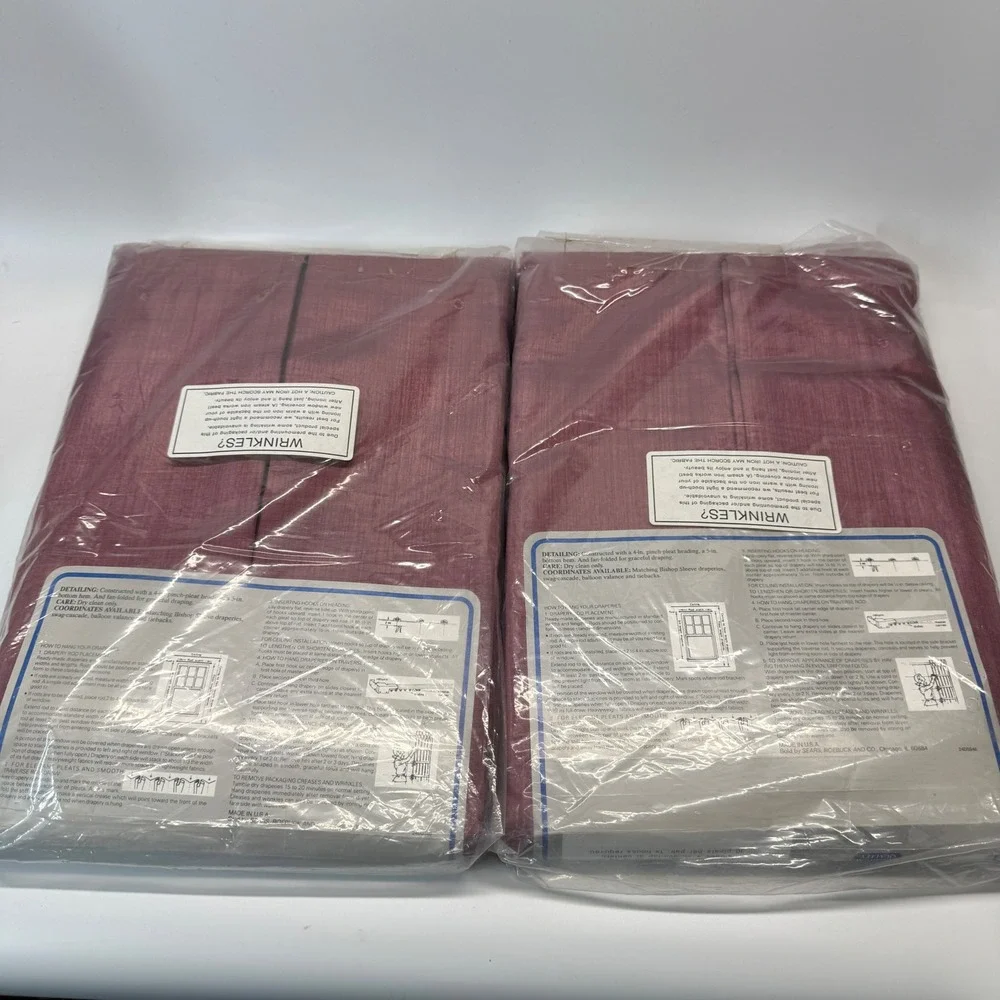(2) Vintage Sears Chantilly Draperies 48x84 Maroon Pinch Pleat Curtains 70s